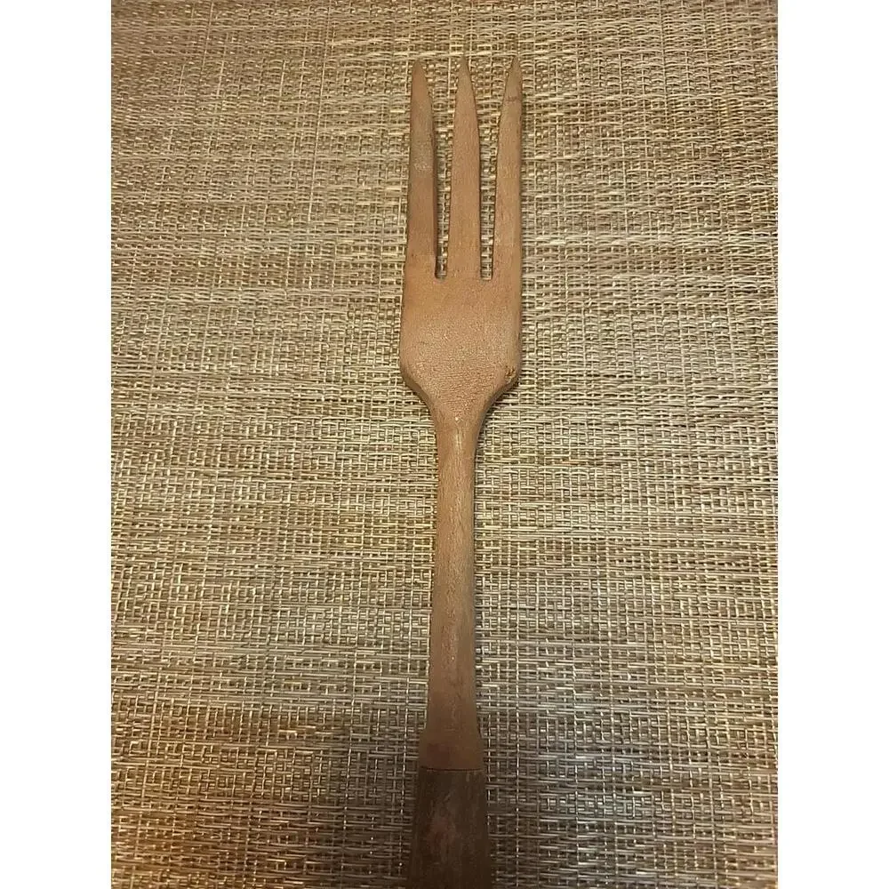 Vintage WOODEN SERVING FORK With Detail On Handle